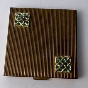 Vintage VOLUPTE Ladies Powder Compact w green Rhinestones Gold Tone